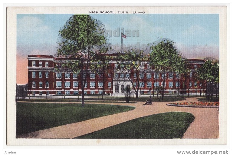 USA - ELGIN ILLINOIS IL HIGH SCHOOL BUILDING~c1930s-1940s Vintage Postcard -ARCHITECTURE  [4475] - Elgin