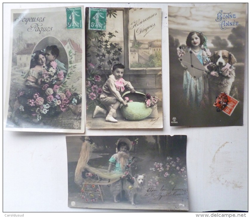 Cpa 4x Photo Montage Enfant Paques Voyagé Cachet Gare De Bellegarde 1911 + Valserine + Thun Plein 1908 Sur Helvetia 10 - Sammlungen, Lose & Serien