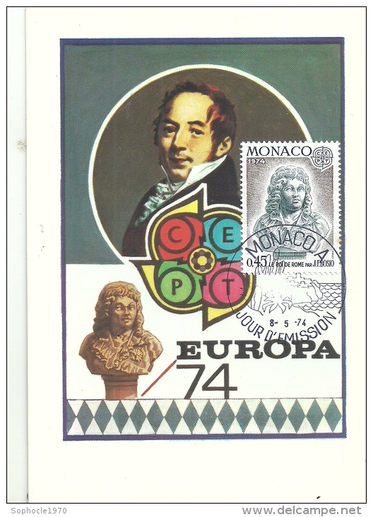 MONACO - EUROPA 1974 -Timbre Et Tampon Jour D'émission - Maximum Cards