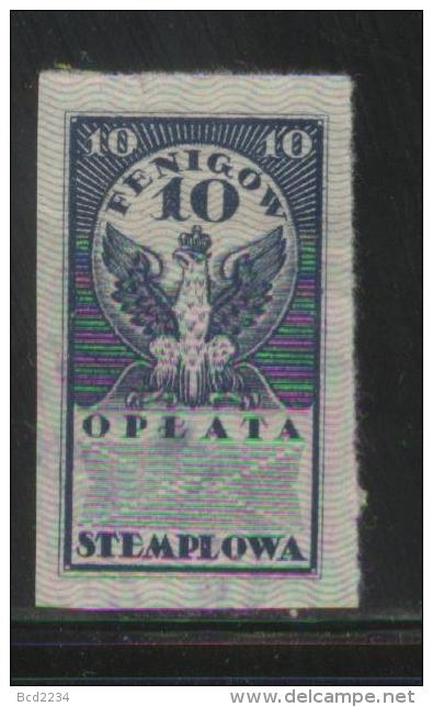 POLAND GENERAL DUTY REVENUE (OPLATA STEMPLOWA) 1920 IMPERF ISSUE 10F BLUE BF#001 - Steuermarken