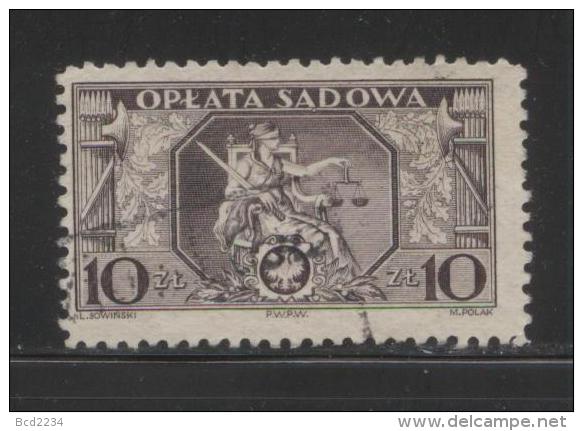 POLAND JUDICIAL COURT REVENUE (OPLATA SADOWA) 1937 ENGRAVED ISSUE 10ZL PURPLE-BROWN BF#025 - Steuermarken