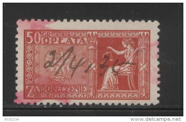 POLAND JUDICIAL COURT DELIVERY FEE REVENUE (OPLATA ZA DORECZENIE) 1932 PZPW TYPO ISSUE 50GR RED BF#012 - Steuermarken