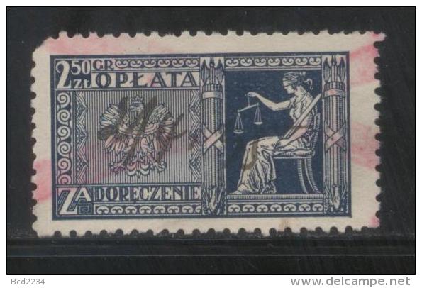 POLAND JUDICIAL COURT DELIVERY FEE REVENUE (OPLATA ZA DORECZENIE) 1932 PZPW TYPO ISSUE 2.50ZL BLUE BF#014 - Steuermarken