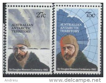 1982 Australian Antarctic Territory AAT -  Sir Douglas Mawson 2v ,map, Clouds, Mi , Yv. 53/54 MNH - Nuevos