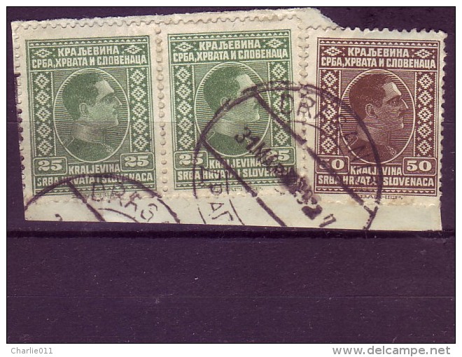 KING ALEXANDER-25 P-PAIR-50 P-POSTMARK-DRAGANEC-CROATIA-YUGOSLAVIA-1926 - Usados