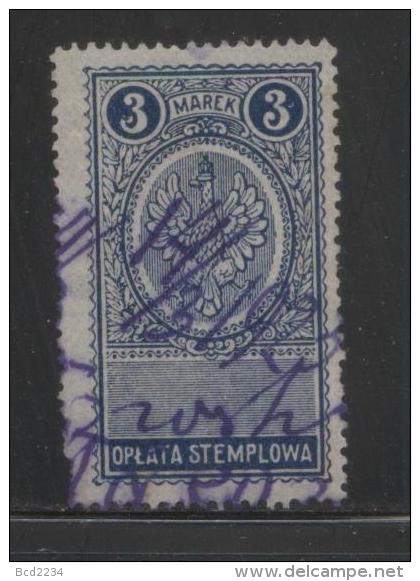 POLAND GENERAL DUTY REVENUE (OPLATA STEMPLOWA) 1921 EAGLE DESIGNS 3M BLUE PERF 13-14.5 BF#025B - Steuermarken