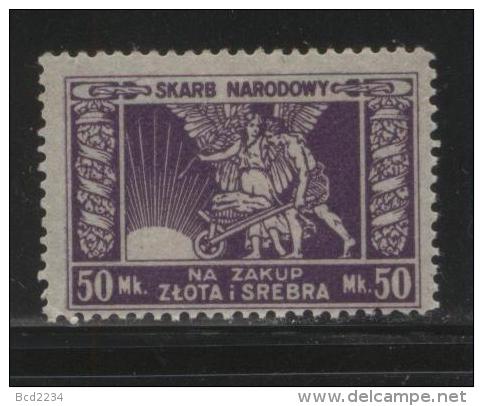 POLAND REVENUE 1920-23 GOLD & SILVER REVENUE 50M PURPLE PERF 13 NHM - Steuermarken