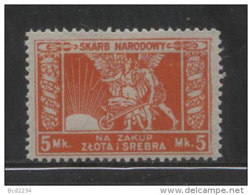 POLAND REVENUE 1920-23 GOLD & SILVER REVENUE 5M ORANGE BF#04 NHM - Revenue Stamps