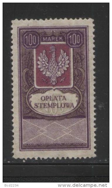 POLAND GENERAL DUTY REVENUE (OPLATA STEMPLOWA) 1921 EAGLE DESIGNS 100M PURPLE & OLIVE PERF 13-14.5 BF#023B - Steuermarken