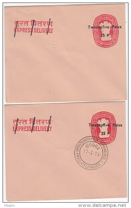 2 Diff., Combination, Unused + FDC 1976 Express Delivery (T.N. Circle 20p+20p / Surcharged 25p Envelope / Cover, India - Enveloppes