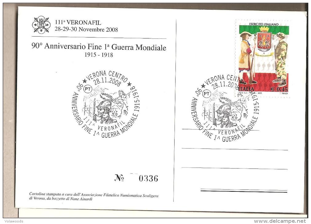 Italia - Cartolina Commemorativa: 90° Anniversario Della Fine Della I° Guerra Mondiale  - 2008 - WO1