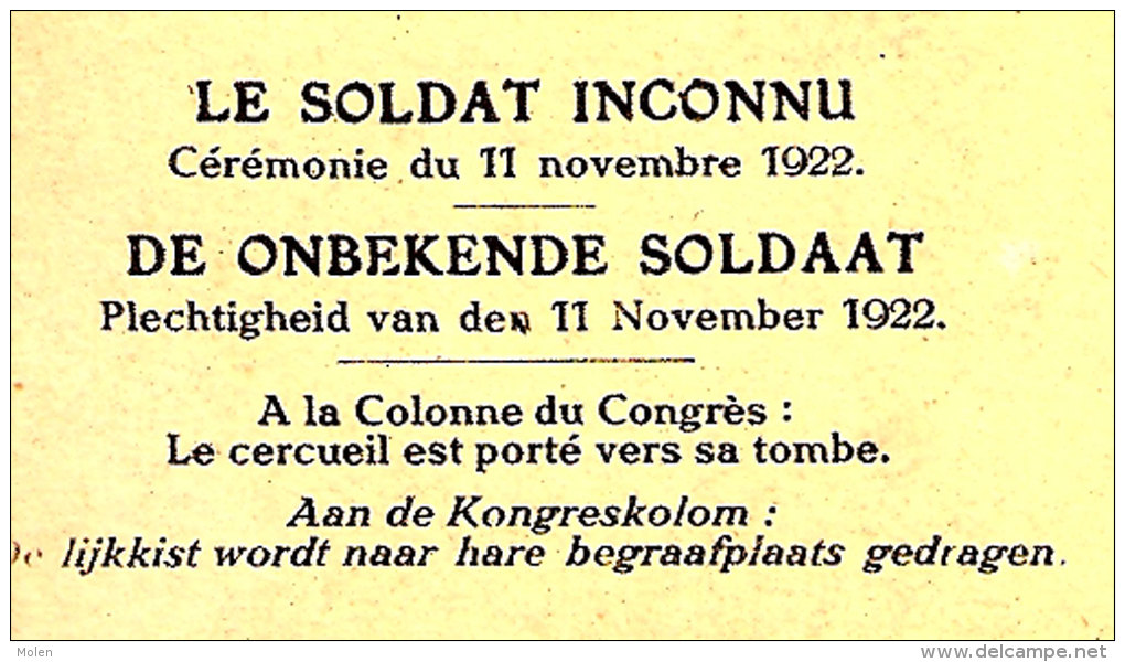 LE SOLDAT INCONNU Cérémonie 11/11/1922 DE ONBEKENDE SOLDAAT - MONUMENT AUX MORTS MILITAIRE GUERRE WAR WW1 ARMEE 3937 - Kriegerdenkmal