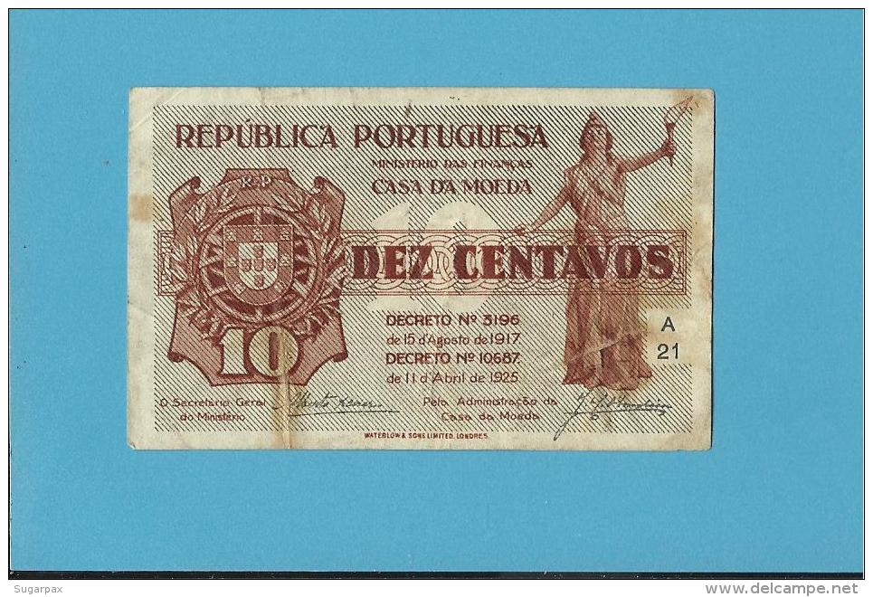 CÉDULA De 10 CENTAVOS - SÉRIE A21 - CASA DA MOEDA - PORTUGAL - EMERGENCY PAPER MONEY - NOTGELD - Portugal