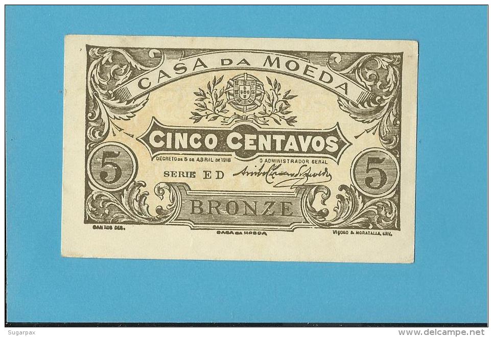 CÉDULA De 5 CENTAVOS - SÉRIE ED - Pick 99 - CASA DA MOEDA - PORTUGAL - EMERGENCY PAPER MONEY - NOTGELD - Portugal