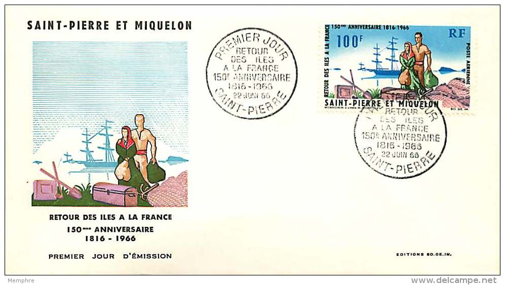 1966  150è Ann. Retour Des Iles à La France  Yv  PA 36 - FDC