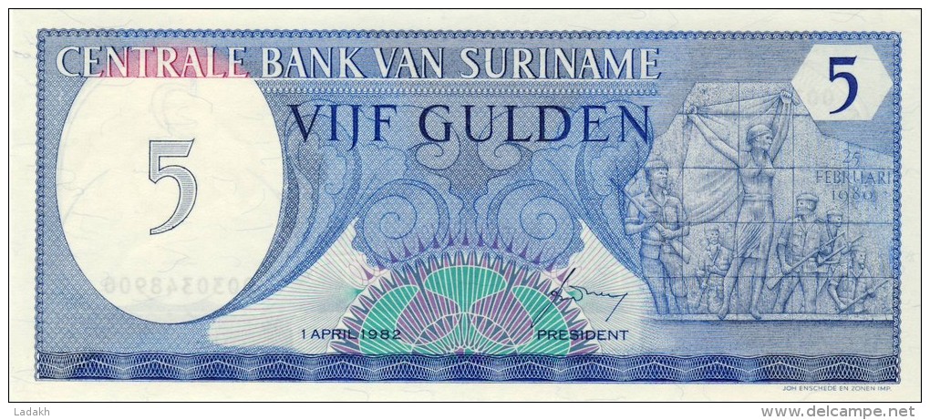 BILLET # SURINAM # 5 GULDENS  # 1982  # PICK 35 # NEUF # - Surinam