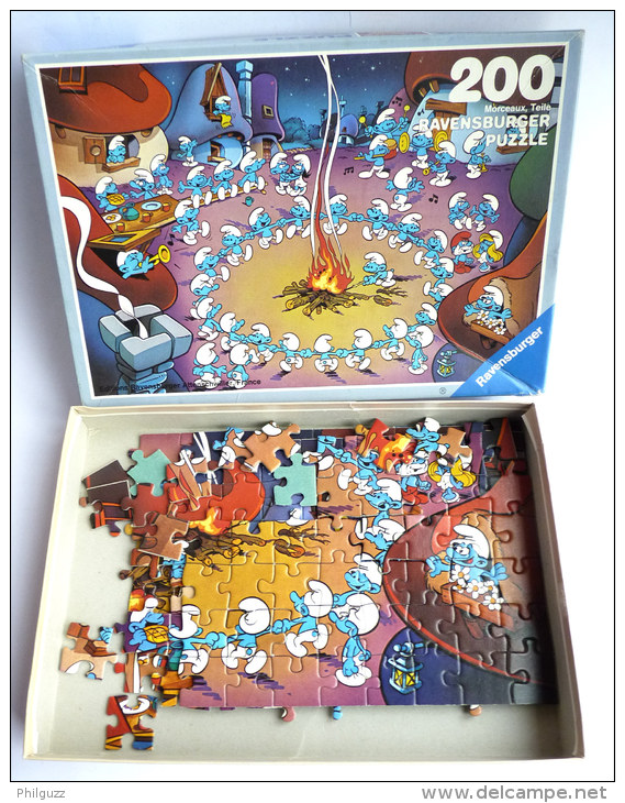 puzzle RAVENSBURGER 1983 - SCHTROUMPFS la fêe - 200 pièces (1) manque 2 pièces SCHTROUMPF