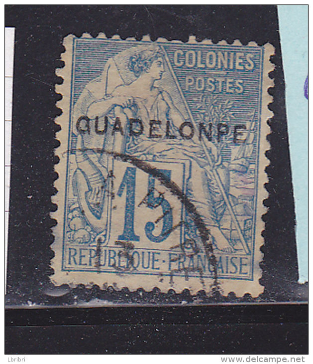 GUADELOUPE N° 19a 15C BLEU TYPE DEESSE ASSISE SURCHARGE GUADELONPE OBL - Gebraucht