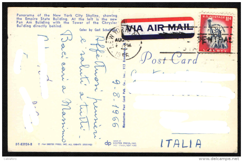 NEW YORK CITY SKYLINE IN 1966 - SENT TO ITALY (VIAGGIATA IN OTTIMO STATO) - Mehransichten, Panoramakarten