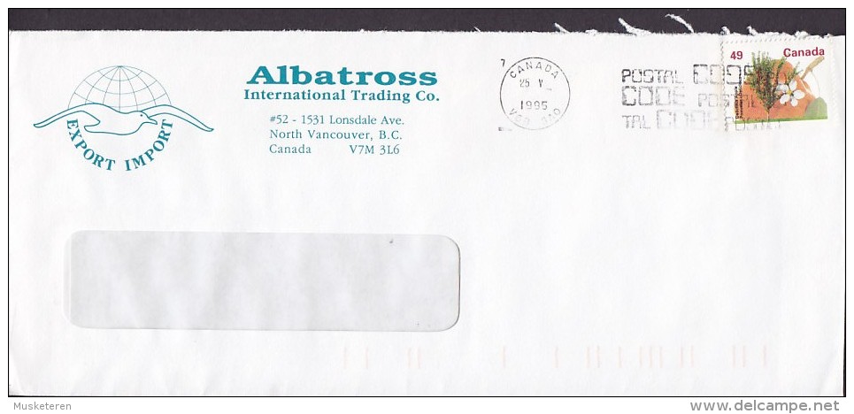 Canada ALBATROS InternationalTrading Co. NORTH VANCOUVER 1995 Cover Lettre 3-Sided Perf. Stamp - Brieven En Documenten