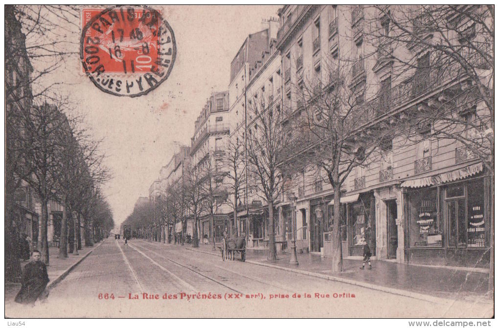 PARIS La Rue Des Pyrénées Prise De La Rue Orfila (1911) - Distrito: 20