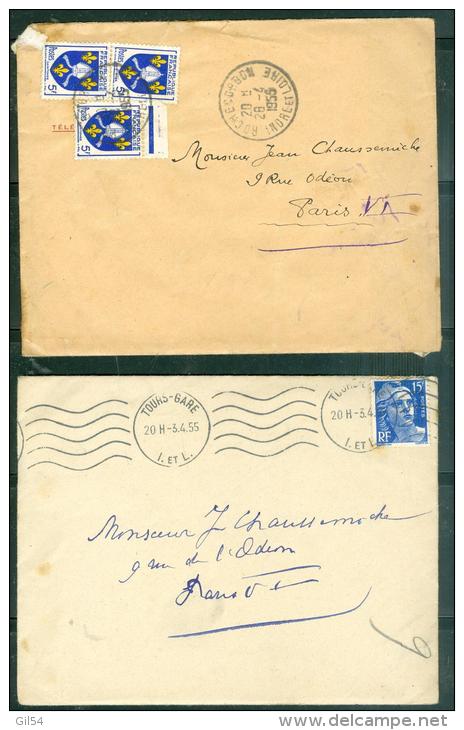 Lot De 8 Lettres Avec Leur Contenu Affranchies Par  Timbres Periode  Gandon, Oblitérations Dpt 37 - Af124 - 1945-54 Marianne De Gandon