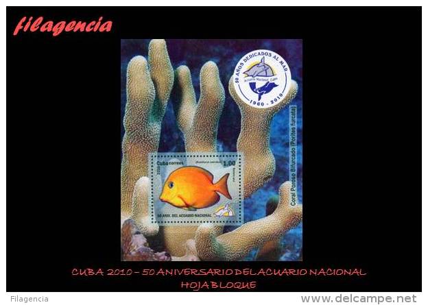 AMERICA. CUBA MINT. 2010 50 ANIVERSARIO DEL ACUARIO NACIONAL. FAUNA MARINA. PECES. HOJA BLOQUE - Neufs