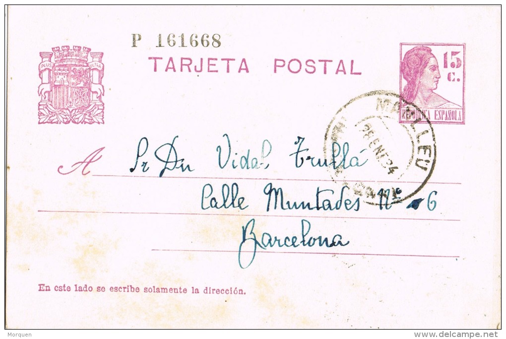 6786. Entero Postal MANLLEU (Barcelona) 1945. Republica - 1931-....