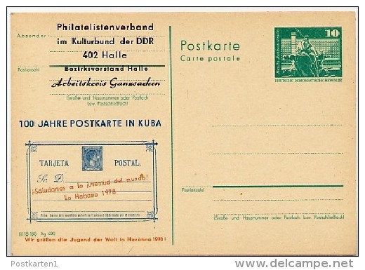 DDR P794b-78 C55 Postkarte PRIVATER ZUDRUCK 100 J. Postkarte Kuba Weltfestspiele 1978 - Private Postcards - Mint