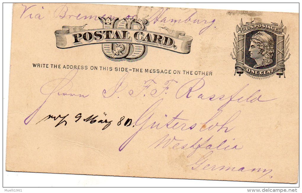 Nr. 568, Ganzsache  , U.S. Postage, Gütersloh. 1880 - ...-1900