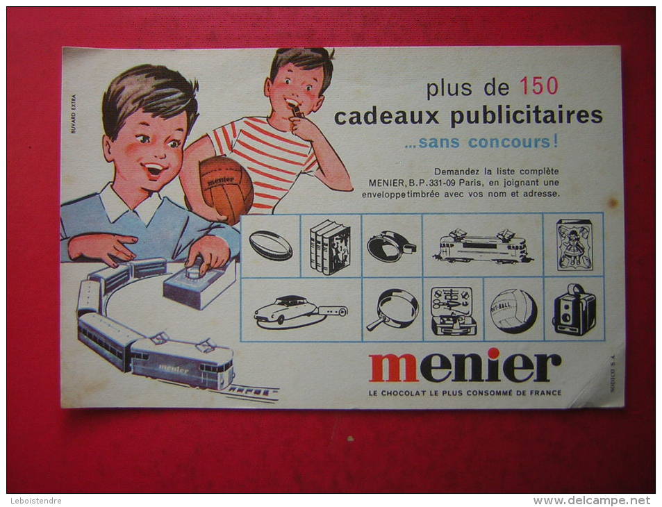 BUVARD   CHOCOLAT MENIER   PLUS DE 150 CADEAUX PUBLICITAIRES SANS CONCOURS  ILLUSTRATION PETIT TRAIN ELECTRIQUE - Kakao & Schokolade