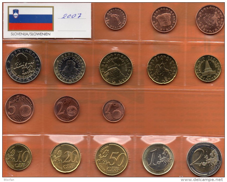 €-Einführung In Slowenien 2007 Prägeanstalt Ljubljana Stg. 16€ Stempelglanz Staatlichen Münze New Set Coins Of Slovenija - Slovénie