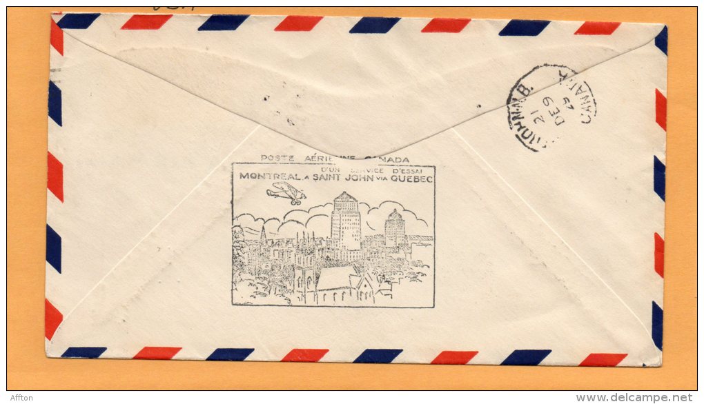 Montreal To Saint John Via Quebec 1929 Canada Air Mail Cover - Eerste Vluchten