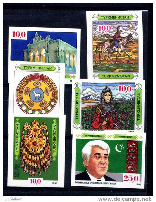 TURKMENISTAN 1992, CULTURE, PRESIDENT ARMOIRIES COLLIER CAVALIER THEATRE, 6 Val,  NON DENTELES / IMPERFORATED. R812 - Turkmenistan