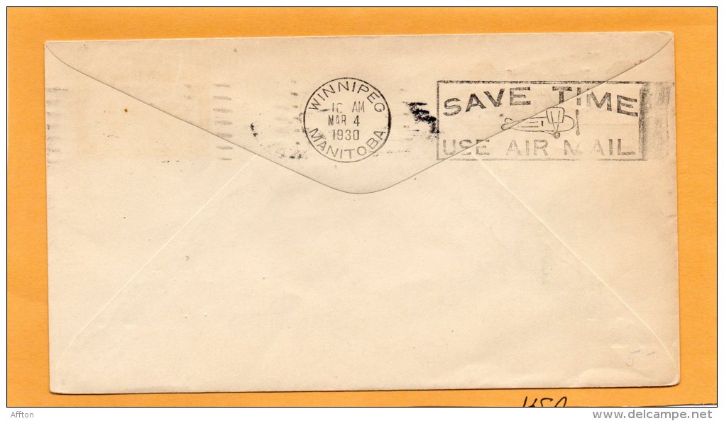 Edmonton To Winnipeg 1930 Canada Air Mail Cover - Eerste Vluchten