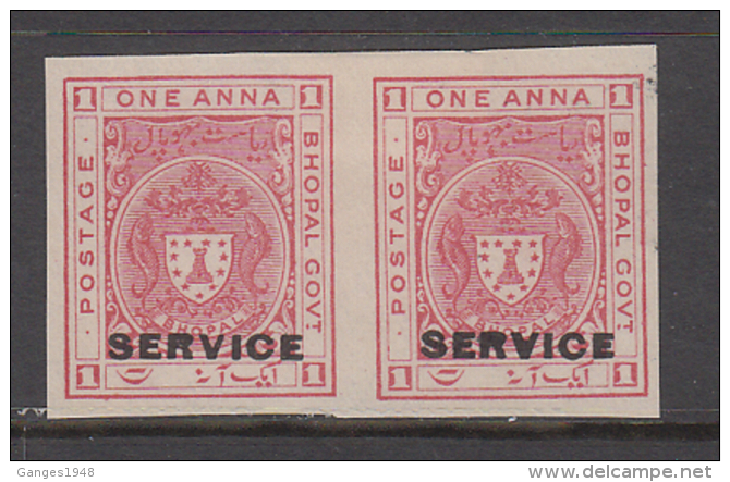 Bhopal State  1A  SERVICE Imperforated Pair # 81062 F India Inde Indien - Bhopal