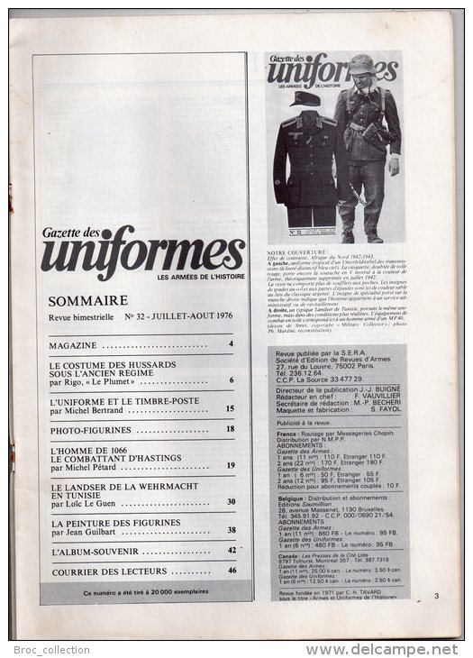 Gazette Des Uniformes N° 32, 1976, Les Armées De L´Histoire, Le Combattant D´Hastings 1066, Landser Wehrmacht Tunisie... - French