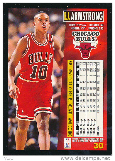 Basket, NBA, Fleer 94/95 : B.J. ARMSTRONG, CHICAGO BULLS, N° 30 - 1990-1999