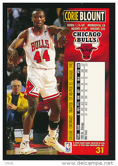 Basket, NBA, Fleer 94/95 : CORIE BLOUNT, CHICAGO BULLS, N° 31 - 1990-1999