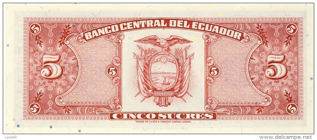 BILLET # EQUATEUR # 5 SUCRES # CINCO SUCRES # 1988 # ANTONIO JOSE DE SUCRE # PICK 113 # - Ecuador