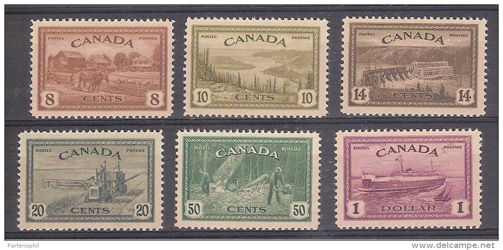 */** 1946 CANADA  (YVERT 219/24)  N.124 LINGUELLATO. MH/MNH Cat, € 100,00 - Neufs