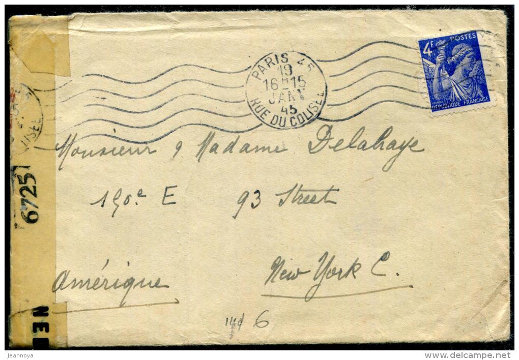 FRANCE - IRIS - N° 656 / LETTRE, OM PARIS LE 19/1/1945, POUR NEW YORK, AVEC CENSURE - TB - 1939-44 Iris