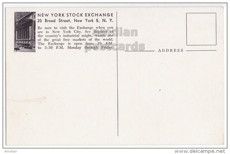 USA - NEW YORK CITY STOCK EXCHANGE DEALING ROOM - NATION'S MARKETPLACE BROAD STREET - 1940s Unused Vintage Postcard - Wall Street