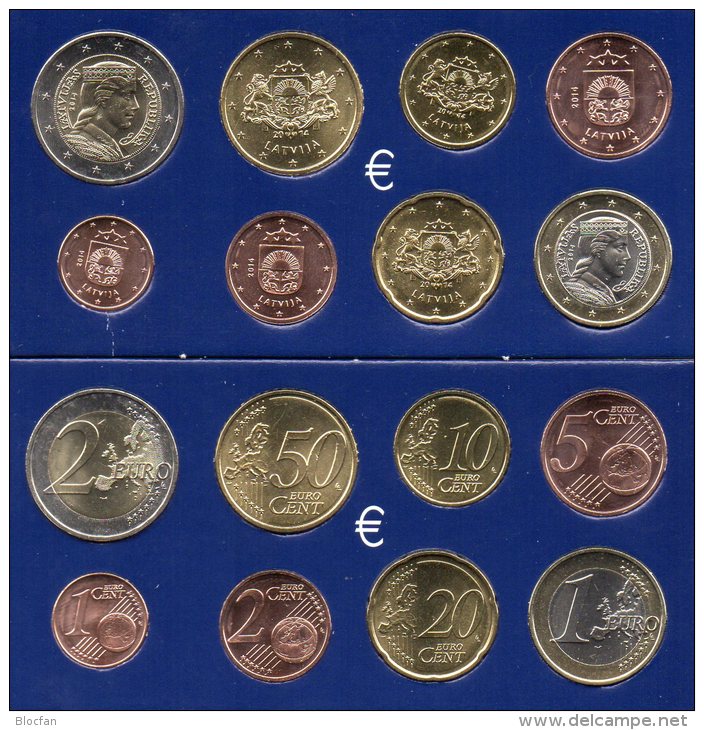 Set EURO-Einführung Lettland 2014 Stg 23€ Stempelglanz Der Staatlichen Münze Riga 1C. - 2€ New Coins Republik Of Latvija - Lettland