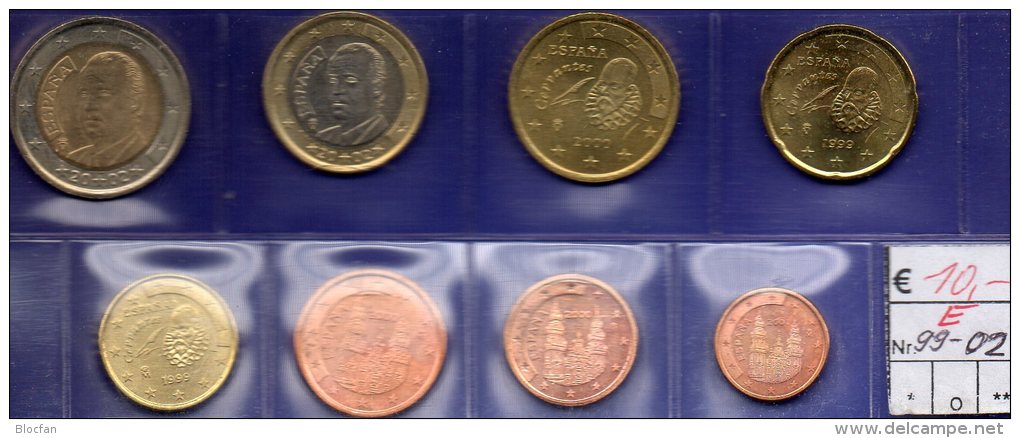 Mix-set Spanien EURO 1999-2002 Prägeanstalt Madrid Stg. 20€ Stempelglanz Staatlichen Münze SPAIN 1C.- 2€ Coins Of ESPANA - Collections
