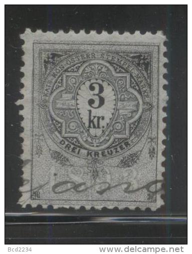 AUSTRIA ALLEGORIES 1893 3KR REVENUE ERLER 299 PERF 11.00 X 11.00 - Fiscale Zegels