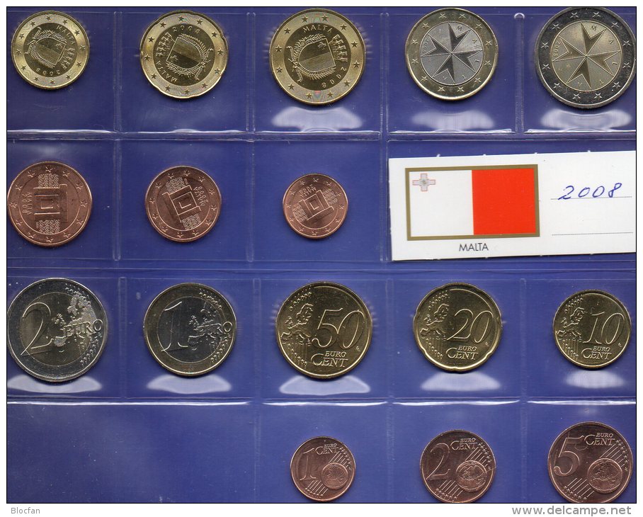 EURO-Einführung Malta 2008 Stg 25€ Stempelglanz Der Staatlichen Münze Valetta Set 1C. - 2€ Münzen Republik Im Mittelmeer - Malta