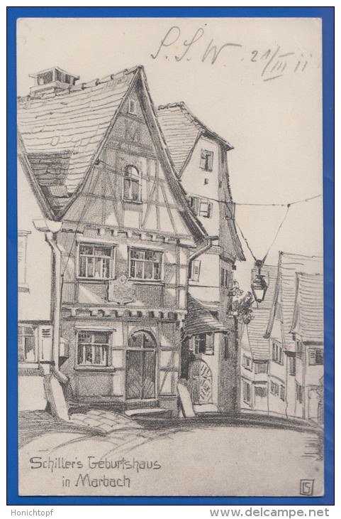 Deutschland; Marbach; Künstlerkarte Schillers Geburtshaus; 1911 - Marbach