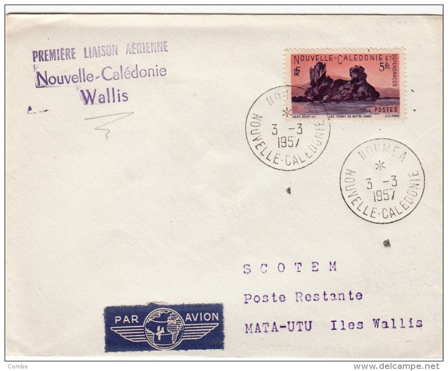 1957, LETTRE , PREMIERE LIAISON NOUVELLE CALEDONIE-WALLIS, NOUMEA-MATA.UTU /2209 - Briefe U. Dokumente