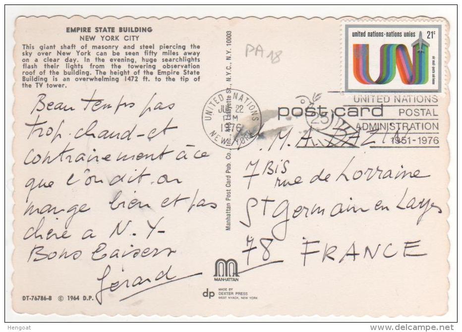 Beau  Timbre  Poste Aérienne N° 18 Sur Carte , Postcard Du 22 Jui 1976  Pour La France , 2 Scans - Cartas & Documentos